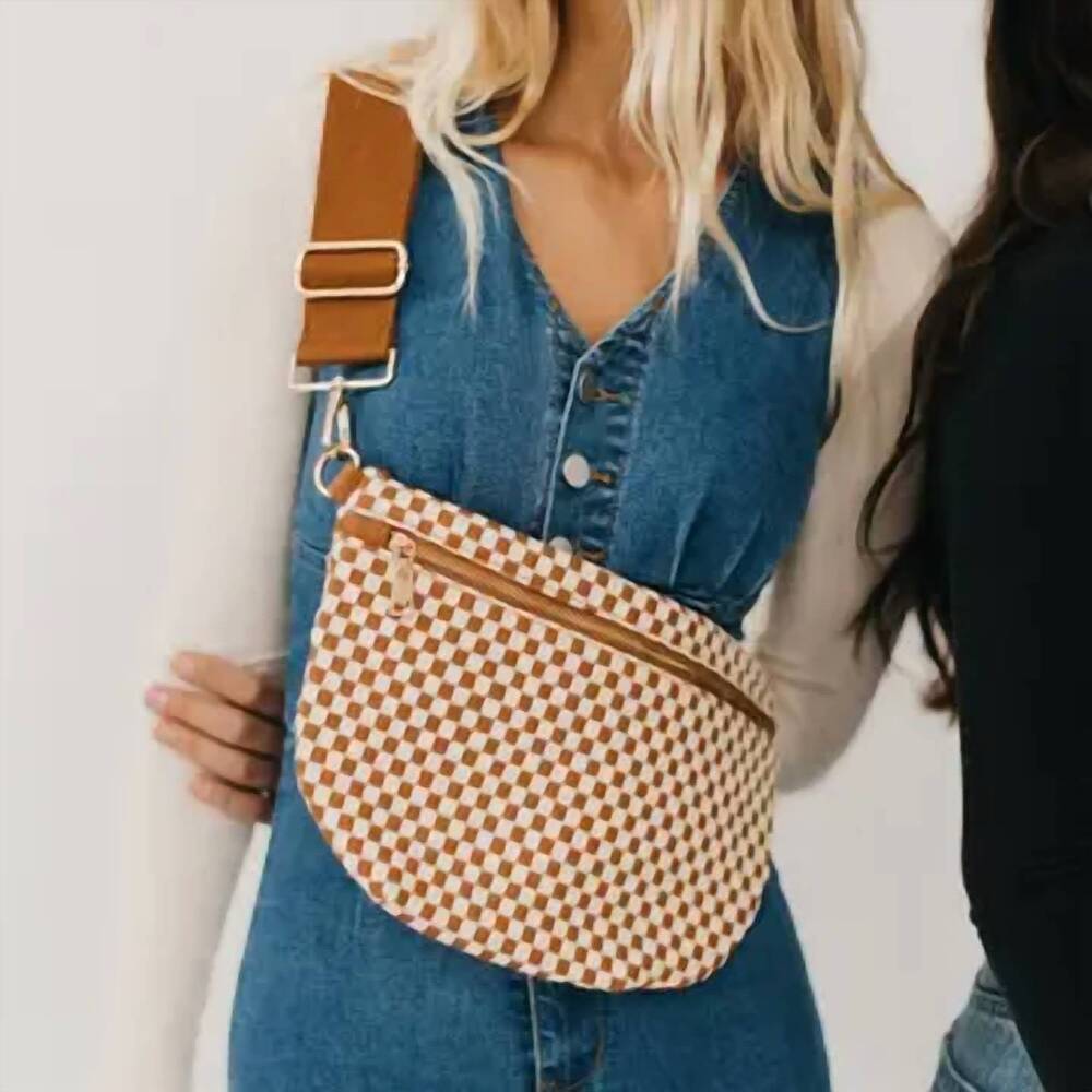 NEW PRETTY SIMPLE women's westlyn woven bum bag in checkered brown